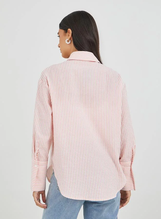 Styli Styli Striped Spread Collar Long Sleeve Shirt