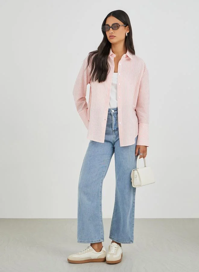 Styli Styli Striped Spread Collar Long Sleeve Shirt