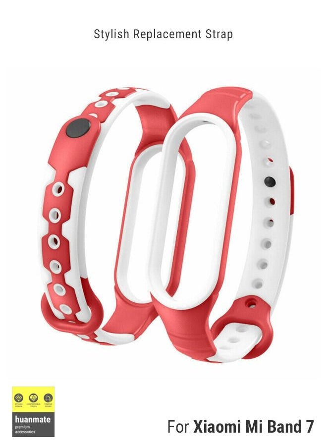 huanmate حزام بديل عالي الجودة وأنيق لساعة Xiaomi Mi Band 7 باللونين الأحمر والأبيض  - Image 1