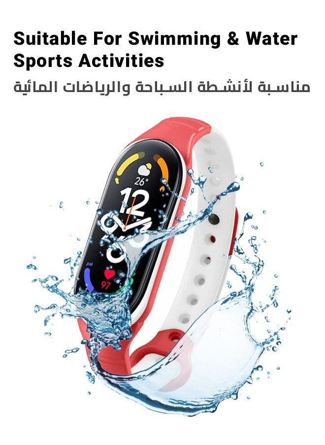 huanmate حزام بديل عالي الجودة وأنيق لساعة Xiaomi Mi Band 7 باللونين الأحمر والأبيض  - Image 4