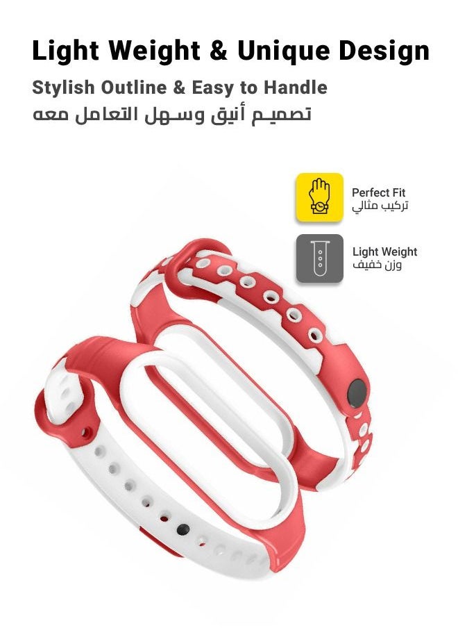huanmate حزام بديل عالي الجودة وأنيق لساعة Xiaomi Mi Band 7 باللونين الأحمر والأبيض  - Image 3