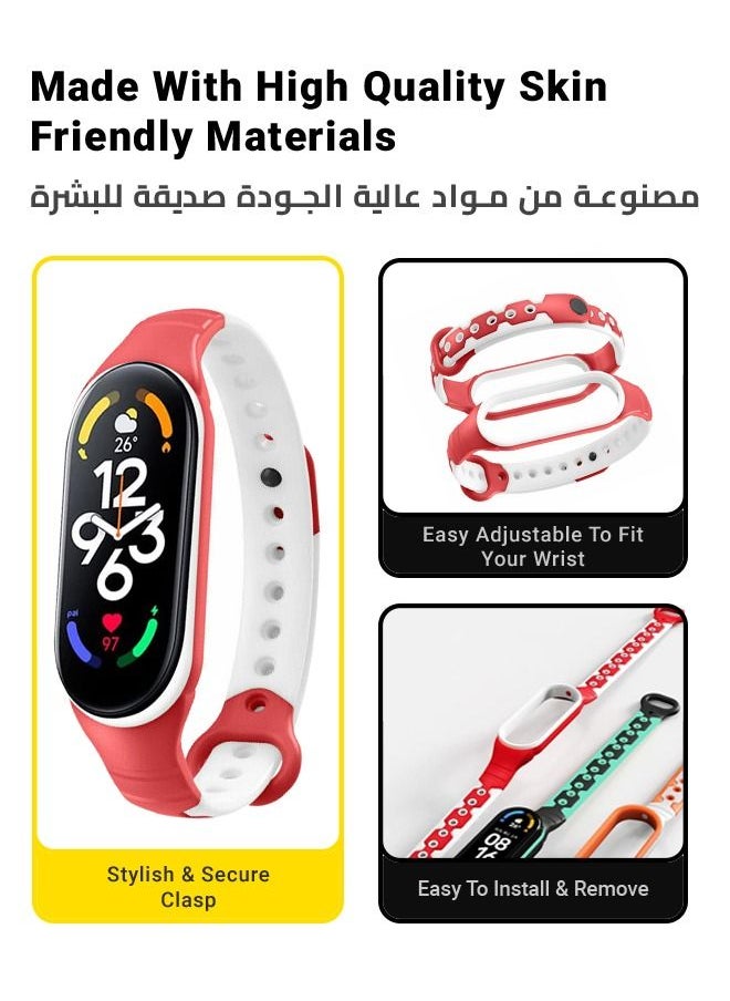 huanmate حزام بديل عالي الجودة وأنيق لساعة Xiaomi Mi Band 7 باللونين الأحمر والأبيض  - Image 5