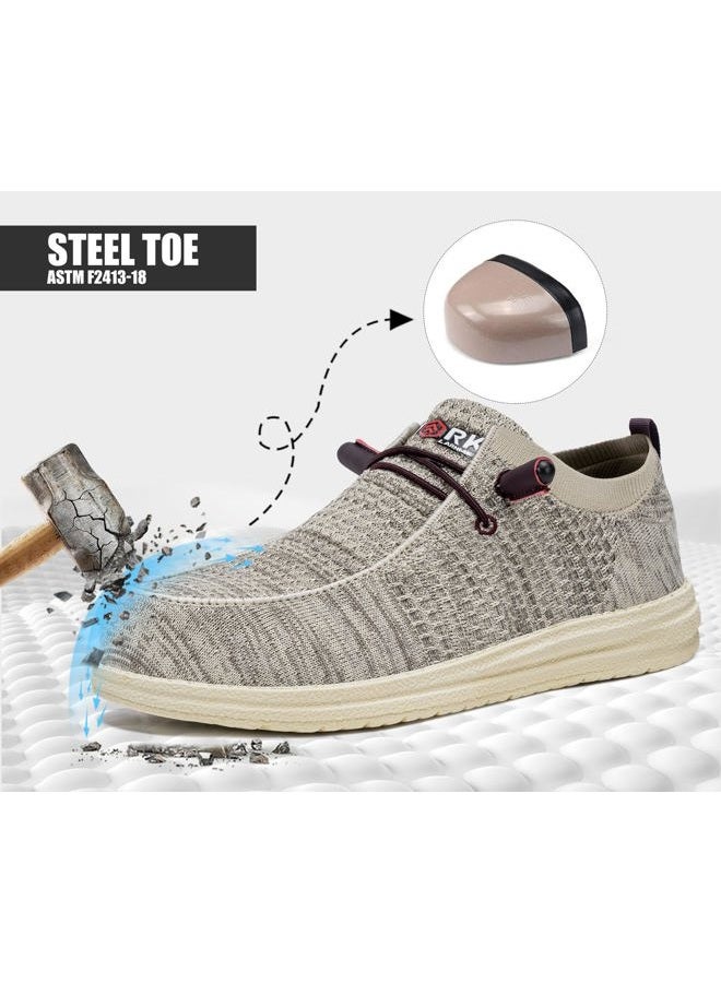 LARNMERN Slip On Steel Toe Shoes Men Lightweight Comfortable Lounging Walking Sneakers Steel Toe Loafers, Champagne, 43 EU - Image 5