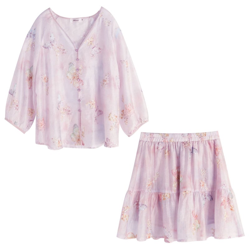 Plus Size Women's Chinese Style Embroidered Top and Skirt Set - Image 4