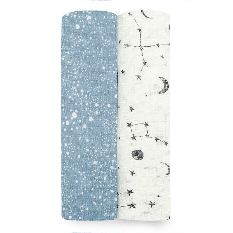 aden + anais Essentials Silky Soft Swaddle Baby Blanket, 100% Bamboo Viscose Muslin Blankets for Girls & Boys, Baby Receiving Swaddles, Ideal Newborn & Infant Swaddling Set, 2 Pack, Cosmic Galaxy - Image 1