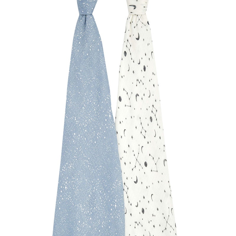 aden + anais Essentials Silky Soft Swaddle Baby Blanket, 100% Bamboo Viscose Muslin Blankets for Girls & Boys, Baby Receiving Swaddles, Ideal Newborn & Infant Swaddling Set, 2 Pack, Cosmic Galaxy - Image 2