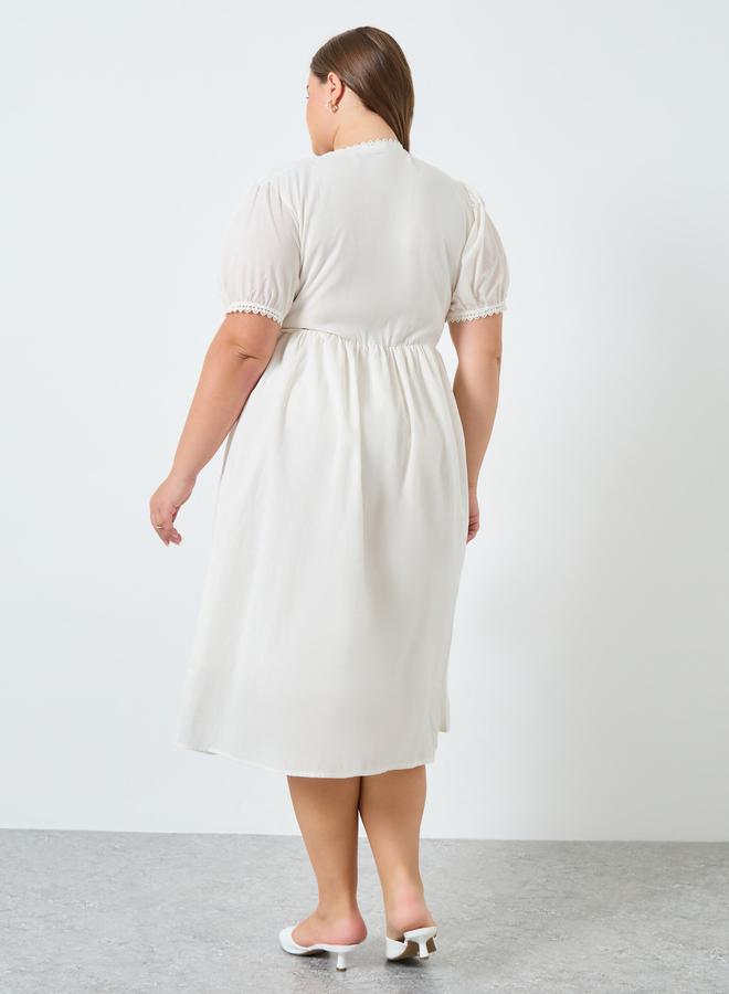 Styli Plus Size Cotton Midi Dress with Puff Sleeves - Image 4