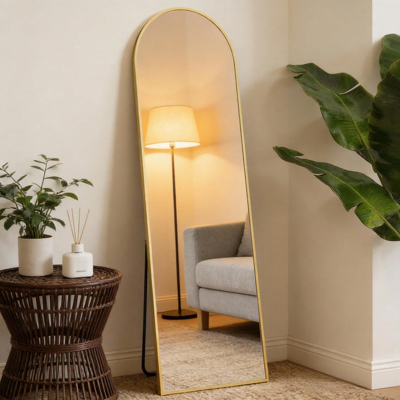 NEWBULIG 59"x16" Arched Full Length Mirror, Full Body Floor Mirror with Aluminum Alloy Thin Frame, Wall or Standing Mirror for Bedroom, Living Room, Dressing Room, Gold - Image 1