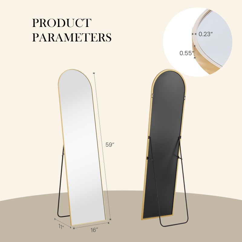 NEWBULIG 59"x16" Arched Full Length Mirror, Full Body Floor Mirror with Aluminum Alloy Thin Frame, Wall or Standing Mirror for Bedroom, Living Room, Dressing Room, Gold - Image 4