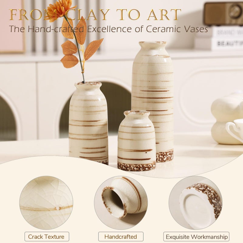 Joeabor Ceramic Vase Set of 3 - Handcrafted Ceramic Vases for Home Decor & Shelf - Modern Farmhouse Decor for Kitchen, Office, Bedroom & Living Room Decorative Objects for Mantel, Table Centerpieces - Image 4