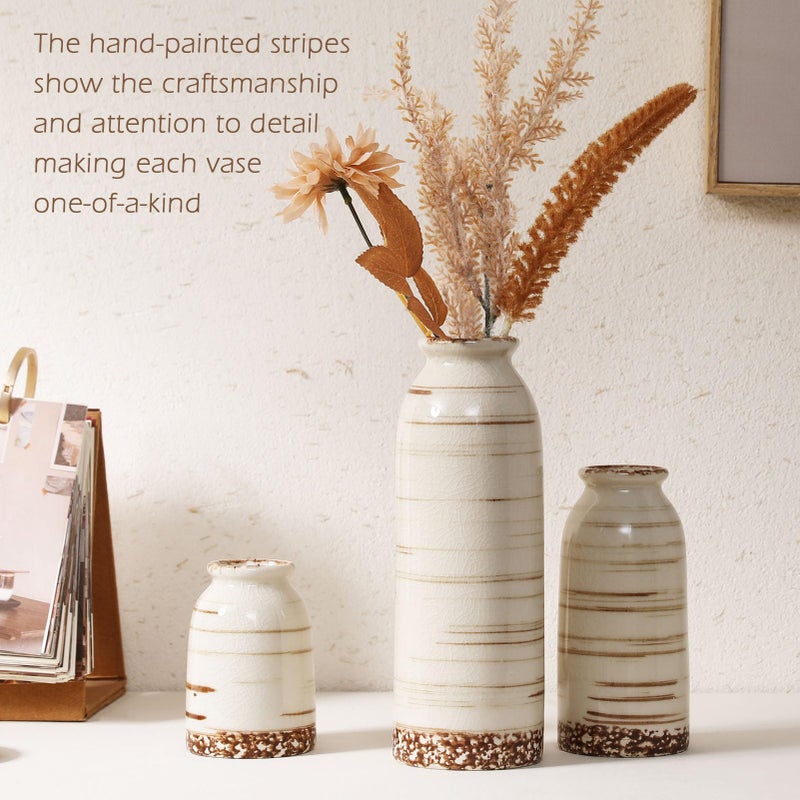 Joeabor Ceramic Vase Set of 3 - Handcrafted Ceramic Vases for Home Decor & Shelf - Modern Farmhouse Decor for Kitchen, Office, Bedroom & Living Room Decorative Objects for Mantel, Table Centerpieces - Image 5