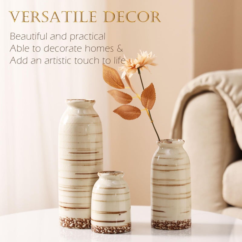 Joeabor Ceramic Vase Set of 3 - Handcrafted Ceramic Vases for Home Decor & Shelf - Modern Farmhouse Decor for Kitchen, Office, Bedroom & Living Room Decorative Objects for Mantel, Table Centerpieces - Image 2