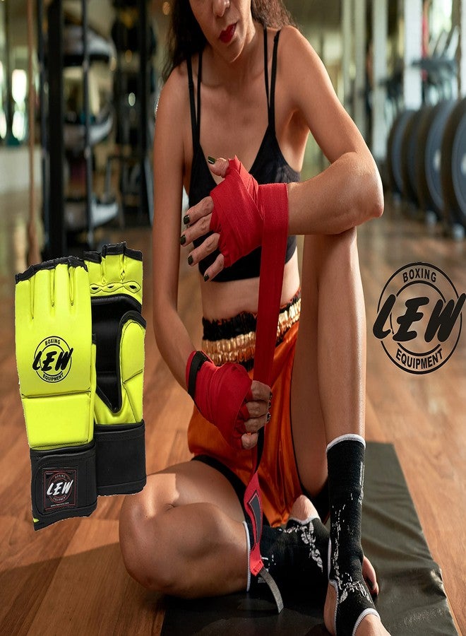 LEW Neon/Black Martial Arts Training & Sparring | Palm-O Maya Hide Leather Grappling Mitts |Good for Kickboxing, Muay Thai, Cage Fighting, Punching Bag MMA Gloves - Image 5
