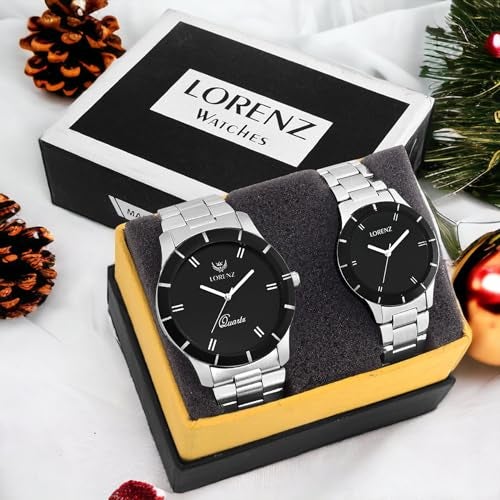 LORENZ Black Dial Couple Watch Gift Set Combo Box | AM-2A - Image 2