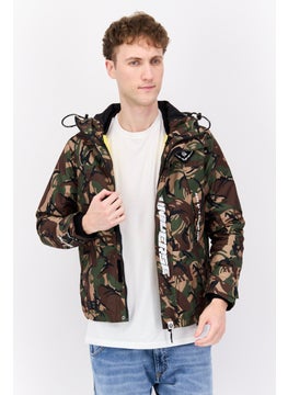 Men Camouflage Hooded Puffer Jacket, Brown