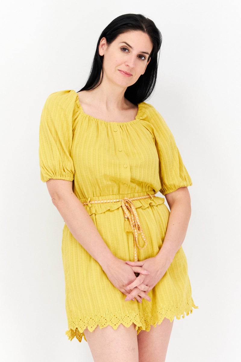 ONLY Women Textured Short Sleeve Playsuit, Yellow  - Image 1
