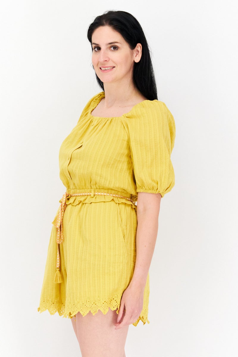 ONLY Women Textured Short Sleeve Playsuit, Yellow  - Image 2