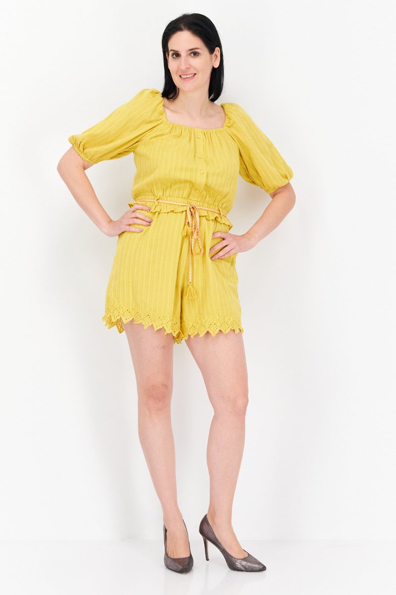 ONLY Women Textured Short Sleeve Playsuit, Yellow  - Image 4
