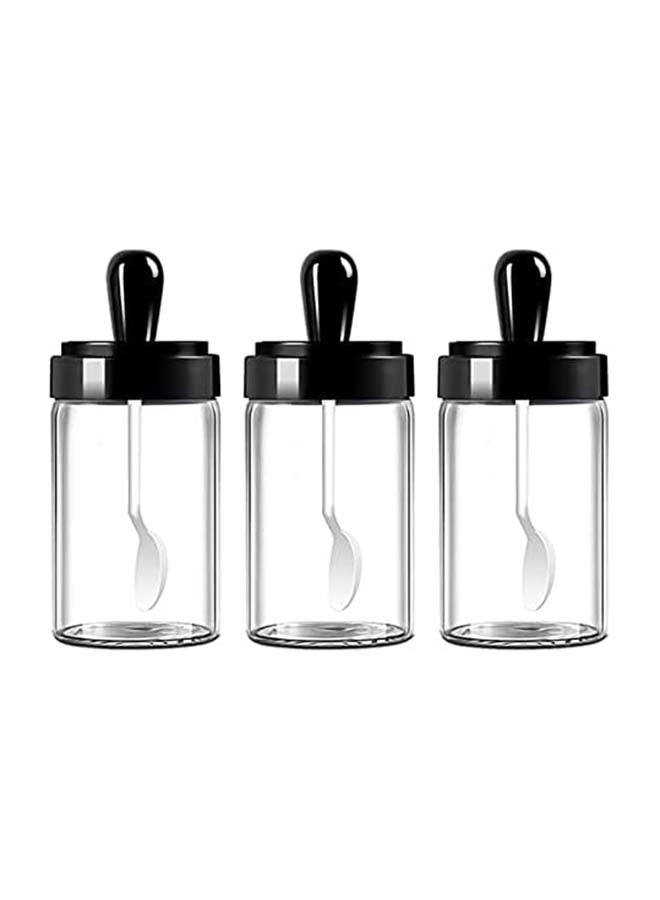 Glass Jars Spoon Cover Integrated Set Of 3 Sweet Jar Storage Containers Preserving Kitchen Jars Condiment Bottles For Tea Coffee Sweets Seasoning (250Ml) - Image 1