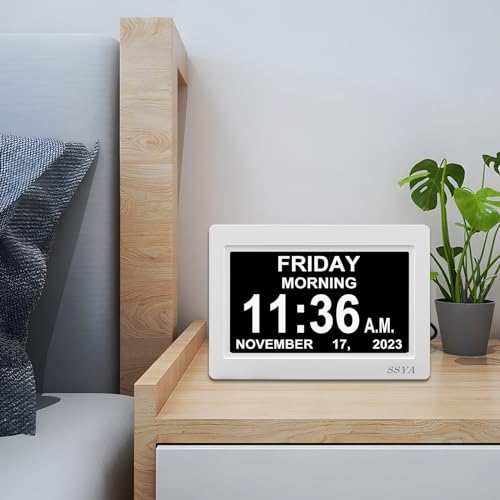 SSYA Digital Calendar Alarm Clock - Dementia Clocks for Seniors, Non-Abbreviated Memory Loss Clock with Date and Time for Elderly (White) - Image 5