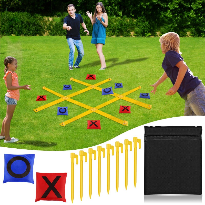 whumsdog Giant Tic Tac Toe Strap Game Outdoor, 4 Ft X 4 Ft Portable Tic Tac Toe Bean Bag Toss Game, Large Yard Toss Game Tic Tac Toss Across Camping Games for Kids & Families - Image 1