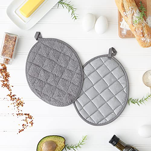 DII Basic Terry Collection Quilted 100% Cotton, Oval Potholder, Gray, 2 Piece - Image 4