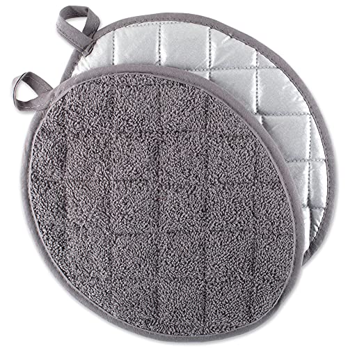 DII Basic Terry Collection Quilted 100% Cotton, Oval Potholder, Gray, 2 Piece - Image 1
