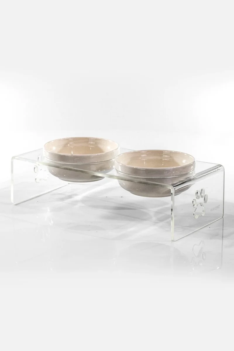 Pikas Cat and Dog Decorative 2-Piece Ceramic Plexiglass Food & Water Bowl + Mat