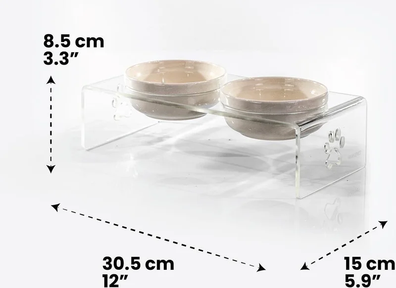 Pikas Cat and Dog Decorative 2-Piece Ceramic Plexiglass Food & Water Bowl + Mat