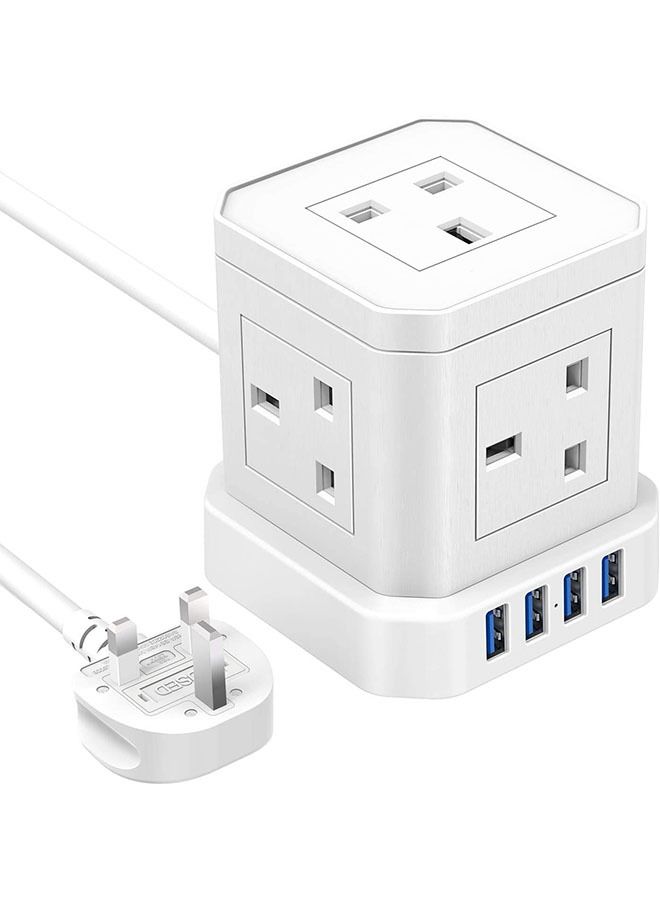 عربست سلك تمديد الطاقة، مقبس Magic Square، 5 منافذ طاقة مع 4 منافذ USB، سلك تمديد لحماية اللوازم المكتبية، برج متعدد المقابس مقاوم للهب، شريط طاقة، للمنزل/المكتب (أبيض)  - Image 1