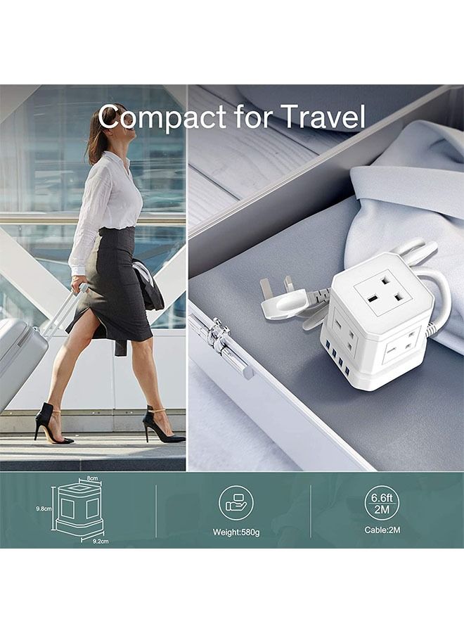 عربست سلك تمديد الطاقة، مقبس Magic Square، 5 منافذ طاقة مع 4 منافذ USB، سلك تمديد لحماية اللوازم المكتبية، برج متعدد المقابس مقاوم للهب، شريط طاقة، للمنزل/المكتب (أبيض)  - Image 5