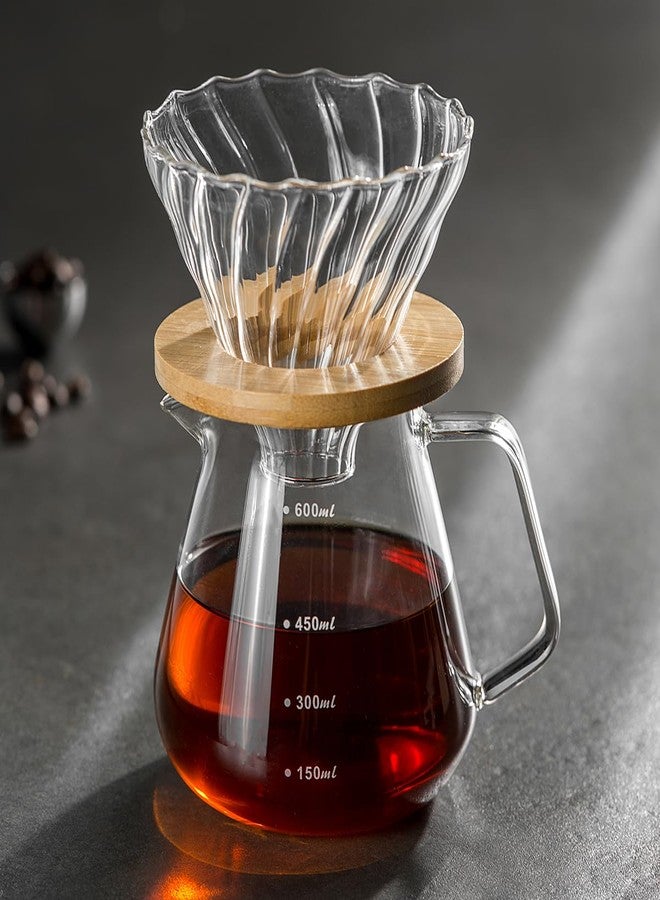 shoxil Pour Over Coffee Maker Set - Drip Coffee Pot with bamboo Handle, Glass Coffee Dripper & 100 Filters, 20oz/600ml Capacity - Image 3