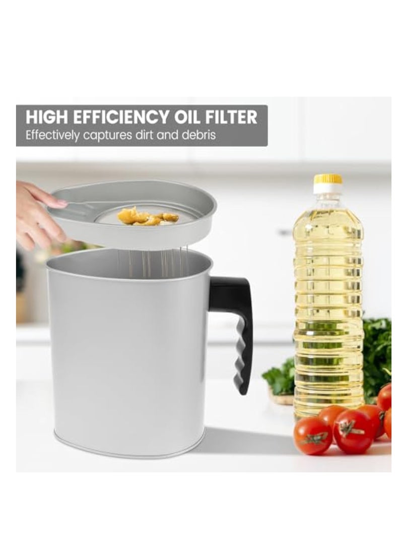 SOLARAE Bacon Grease Saver, with Strainer, Stainless Steel Oil Filter, Farmhouse Bacon Grease Keeper, 1.3L with Dustproof Lid, Reusable Grease Saver, Multifunctional Oil Strainer Pot for Frying Cooking Grease - Image 2