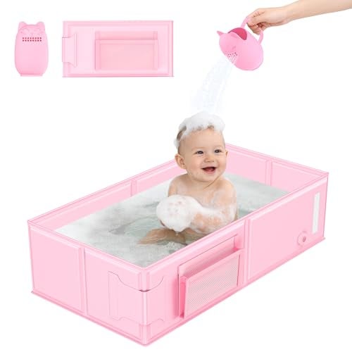 YomauiYee Foldable Baby Bathtub, Converts Shower to Tub, 2-in-1 Portable Toddler Tub with Rinse Cup, No Assembly Easy to Clean, Space-Saving Collapsible Baby Bath Tub for Small Bathroom, Travel & Camping, 6M-5Y - Image 1