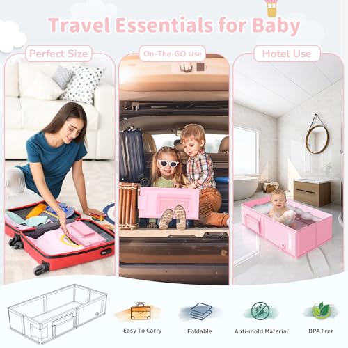 YomauiYee Foldable Baby Bathtub, Converts Shower to Tub, 2-in-1 Portable Toddler Tub with Rinse Cup, No Assembly Easy to Clean, Space-Saving Collapsible Baby Bath Tub for Small Bathroom, Travel & Camping, 6M-5Y - Image 3