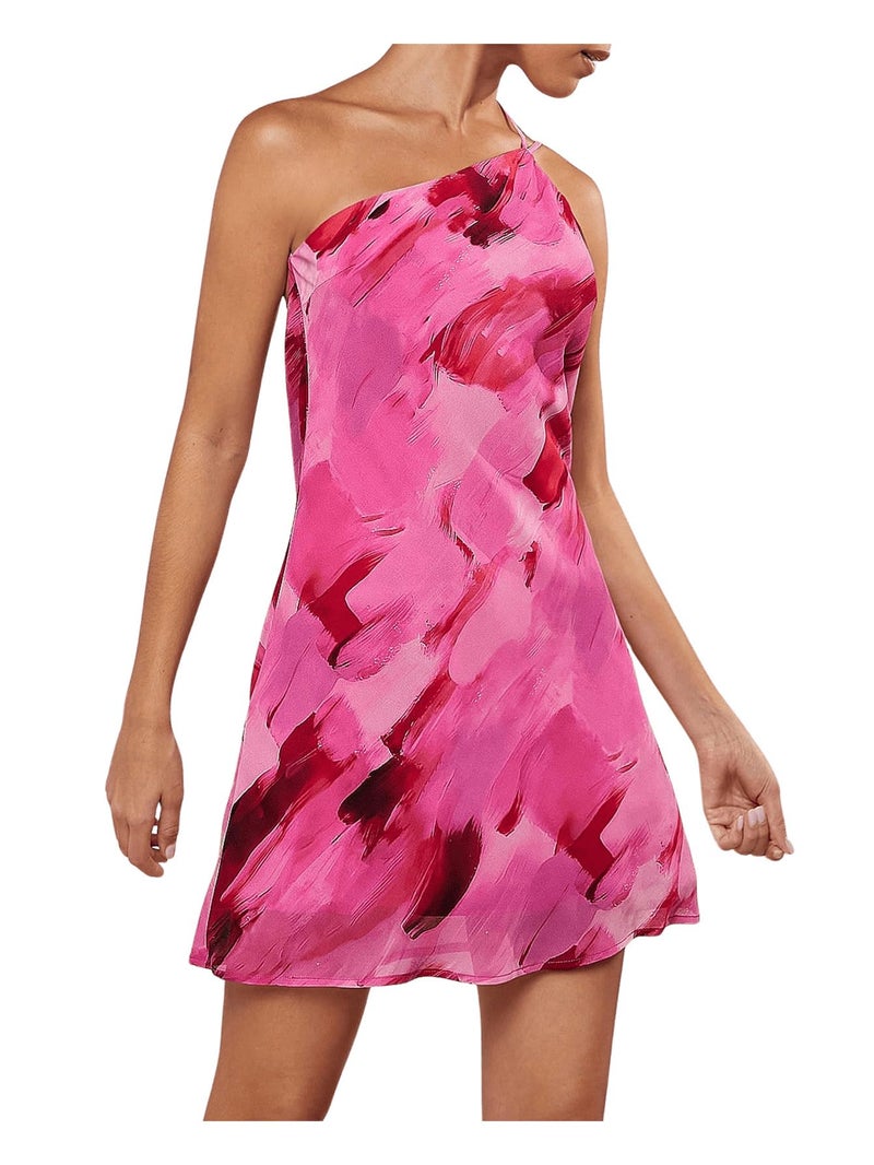 WDIRARA Women's Tie Dye One Shoulder Sleeveless Dress Draped Backless Mini Dresses Multicolor Medium - Image 2