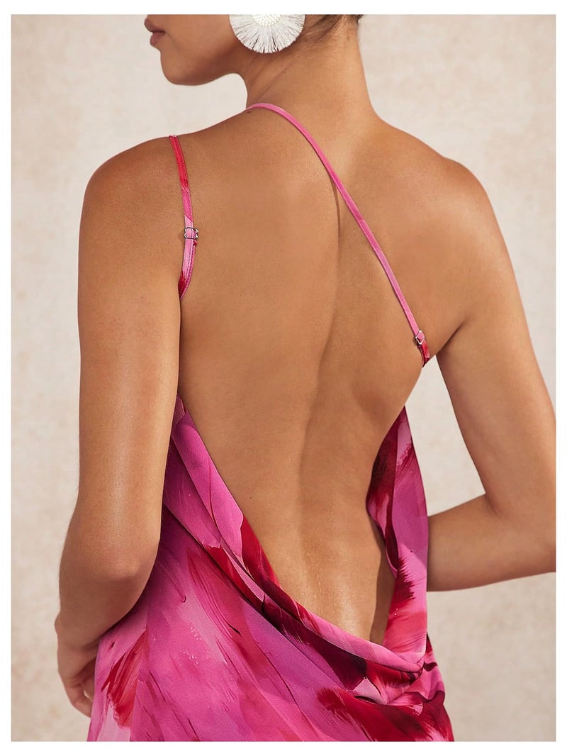 WDIRARA Women's Tie Dye One Shoulder Sleeveless Dress Draped Backless Mini Dresses Multicolor Medium - Image 4