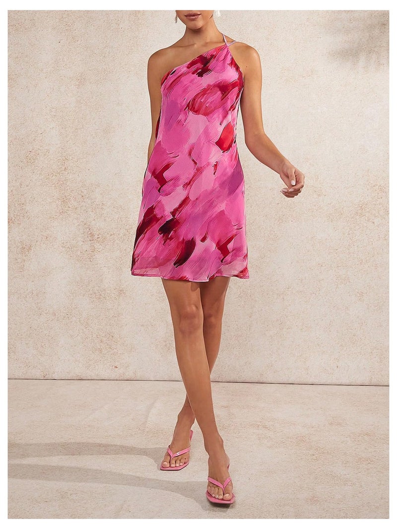 WDIRARA Women's Tie Dye One Shoulder Sleeveless Dress Draped Backless Mini Dresses Multicolor Medium - Image 5