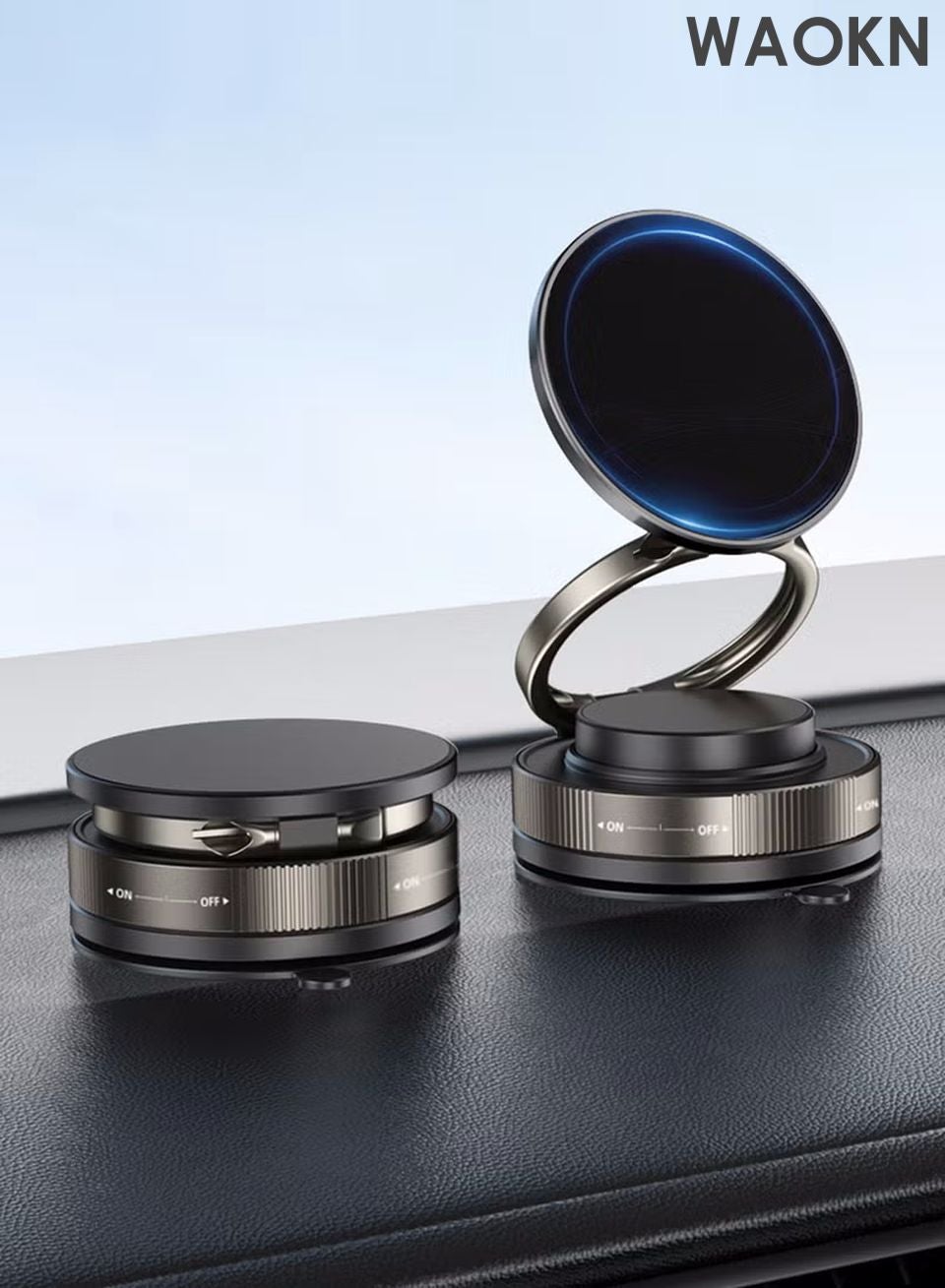 Vacuum Magnetic Car Phone Mount - 360° Rotating Foldable Dashboard Suction Cup Holder with N54 Strong Magnet, Air Vent Magnetic Car Mobile Holder Rotatable Car Mount Base HandsFree Adjustable Magnetic Car Phone Holder,Universal Compatibility for Smartphones (Black)