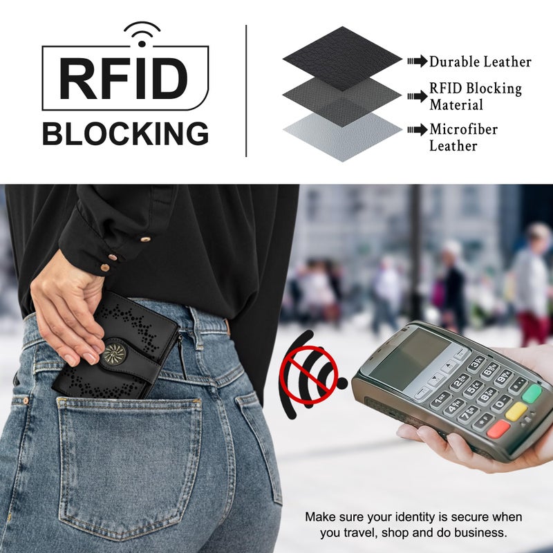 Tipmile Small Wallet for Women Bifold RFID Blocking Card Holder Leather Wallets with Zipper Coin Pocket - Image 3