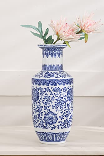 KuJaRen Blue and White Vase, Blue Vases Home Décor, Chinoiserie Vase, Blue and White Porcelain, Ceramic Vase for Home, Living Room, Bookshelf, Mantle Fireplace,Table Centerpieces,10 inches - Image 3