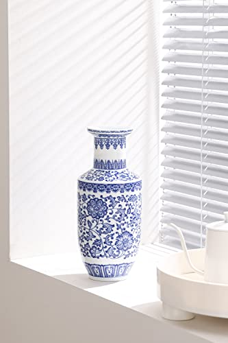 KuJaRen Blue and White Vase, Blue Vases Home Décor, Chinoiserie Vase, Blue and White Porcelain, Ceramic Vase for Home, Living Room, Bookshelf, Mantle Fireplace,Table Centerpieces,10 inches - Image 4