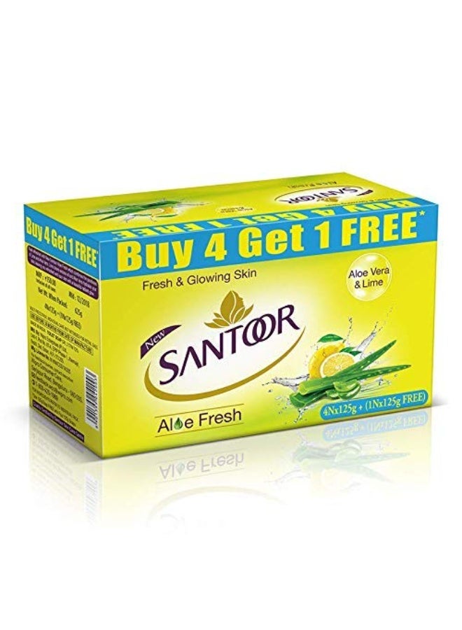 Santoor Pureglo Glycerine Soap With Almond Oil And Glycerine, 125G (Pack Of 6) For Nourished Glowing Skin And Aloe Fresh Soap With Aloe Vera And Lime, 125G - Image 2