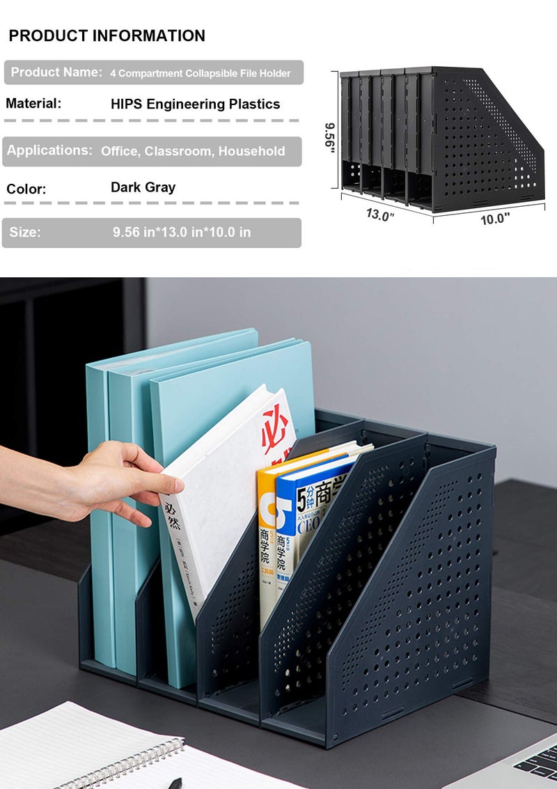 Leven Collapsible Magazine File Holder/Desk Organizer for Office Organization and Storage with 4 Vertical Compartments - Image 2