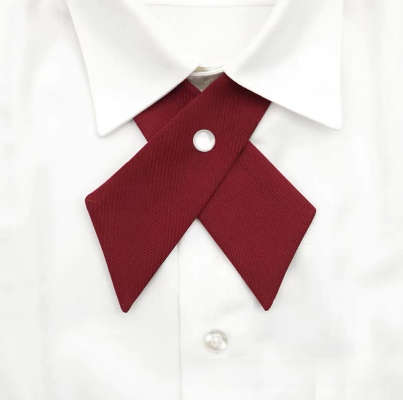 Loquat Japanese School Style Accessory Burgundy wide cross knot