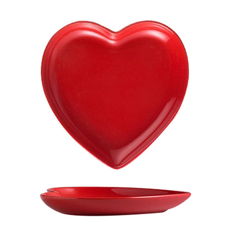 FUYU 2pcs Colorful Heart Shaped Ceramic Dinner  Dessert Plates