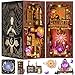 Fuiltee DIY Book Nook Kit 3D Wooden Puzzle Booknook Bookshelf Miniature House Kit Dollhouse Tarot Divination Test with LED Light Dust Cover Gift for Adults Teens Mysterious Tarot - Image 2
