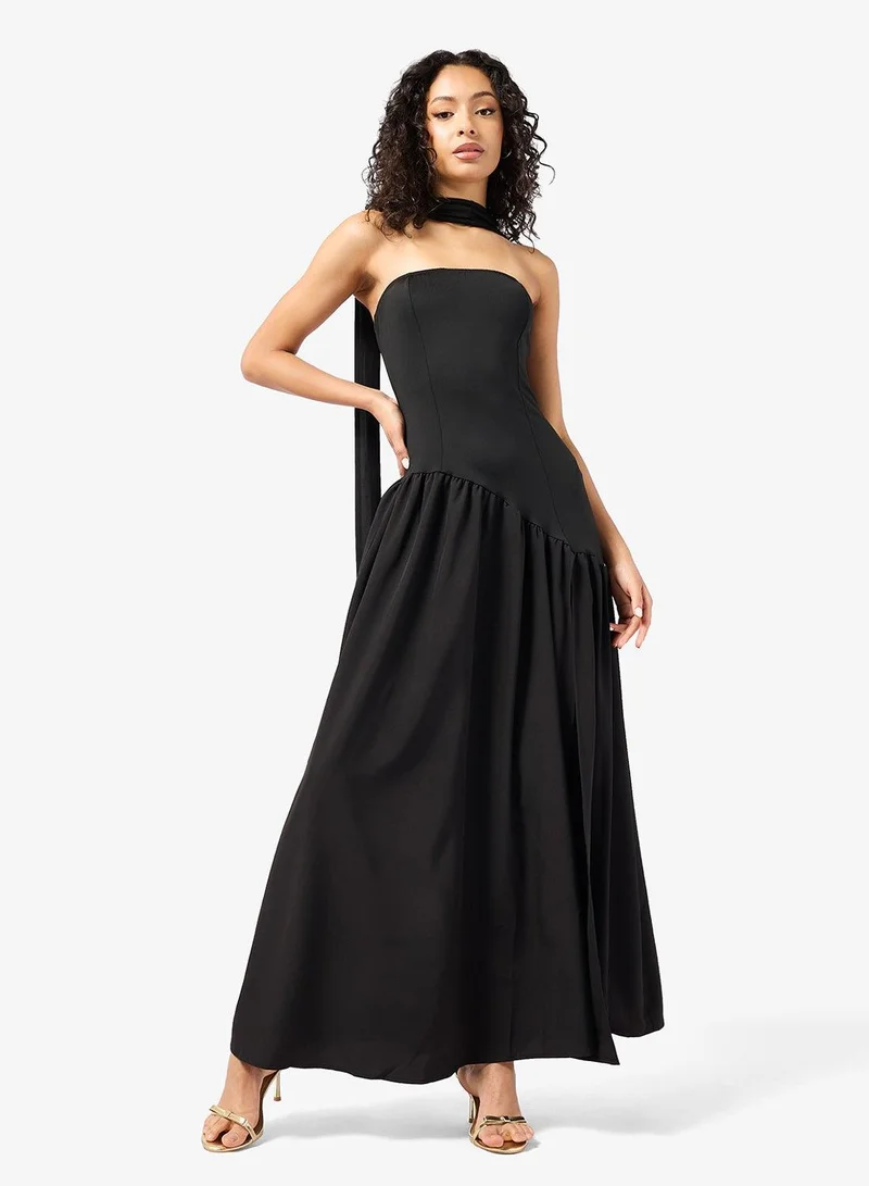 Ginger Off Shoulder Drop Waist Dress with Scarf