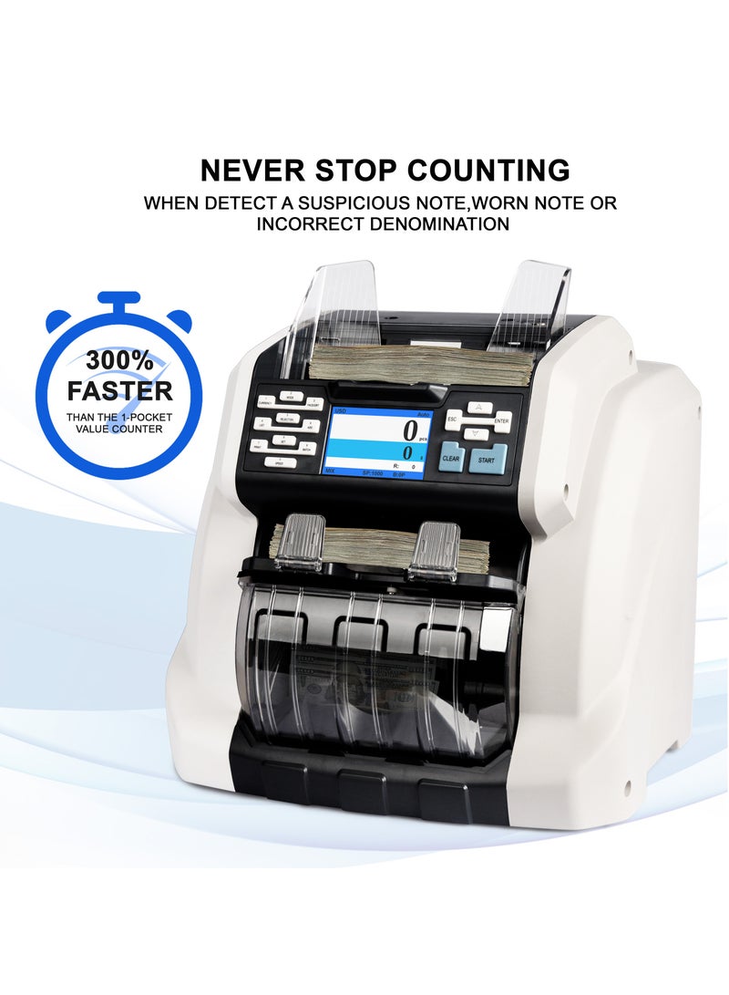 Ribao BCS 160 Two Pocket Mixed Denomination Money Counter Uv/Mg/Mt/Ir/Cis Bank Grade Detection Serial Number Record Cash Bill Counter Sorter