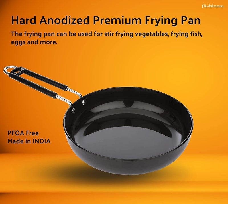 Flixbloom Superfine Black Hard Anodised Induction Base/LPG Ready Heavy Duty Thick Guage Kitchen Cookware Utensil Frying Pan/Fry Pan for Noodles/Dosa/Omelette etc. (2 Litre) - Image 5
